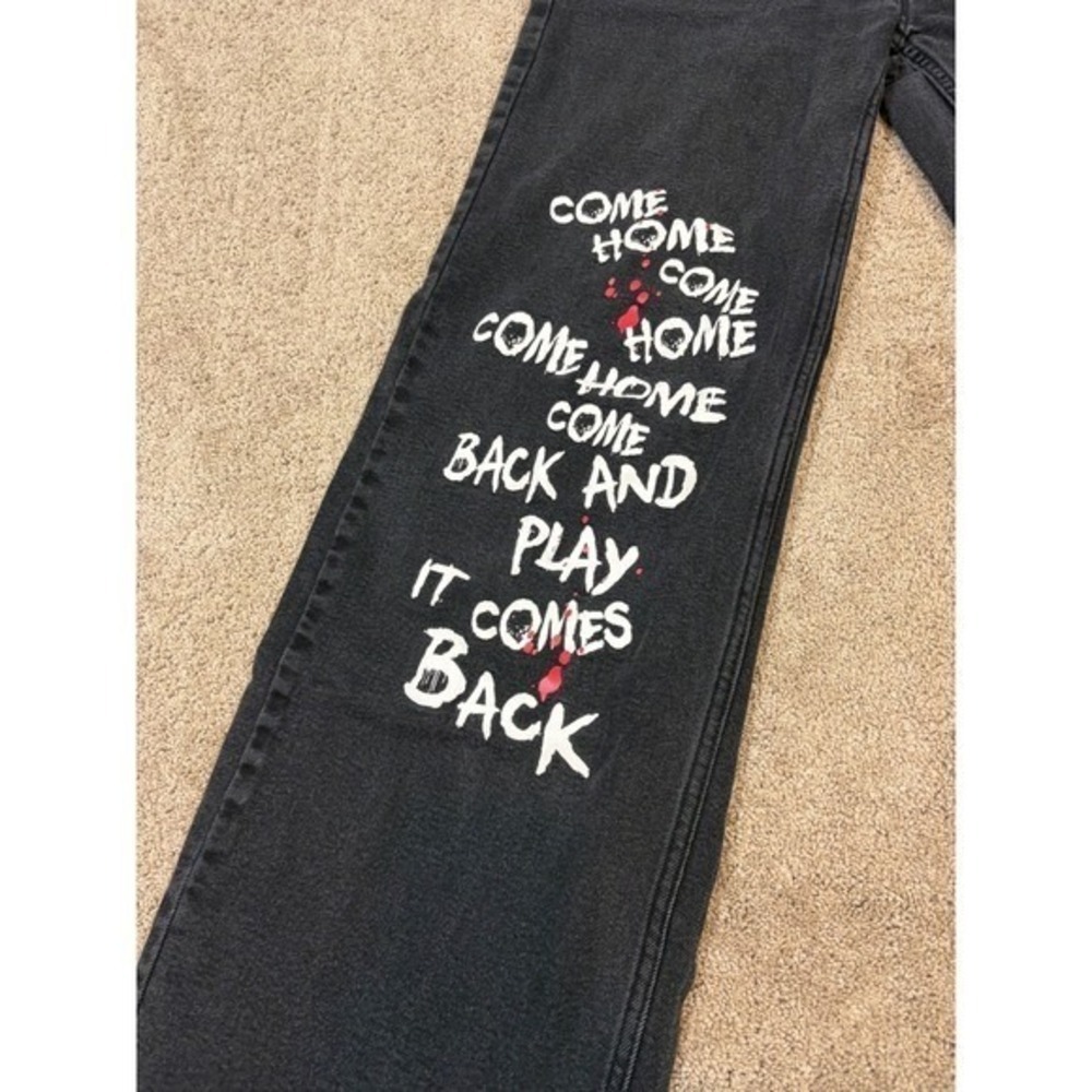 IT Chapter Two Pennywise Graphic Jeans Black Wide Leg Distressed Size 1 - Picture 6 of 11